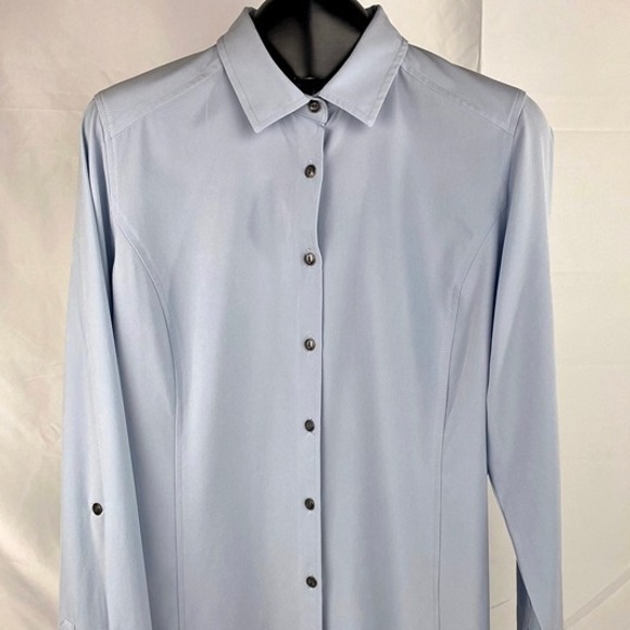 Orvis Long Sleeve Shirt M Top Blouse Button Down Sky Blue Stretch Poly Soft Fine - Picture 1 of 9
